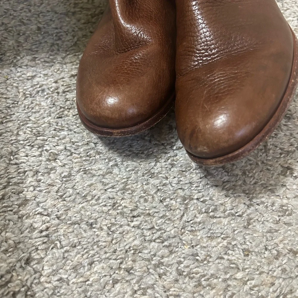 Tory Burch Mae Gold Studs Brown Pebble Leather Tall Riding Boots Women's Size 6